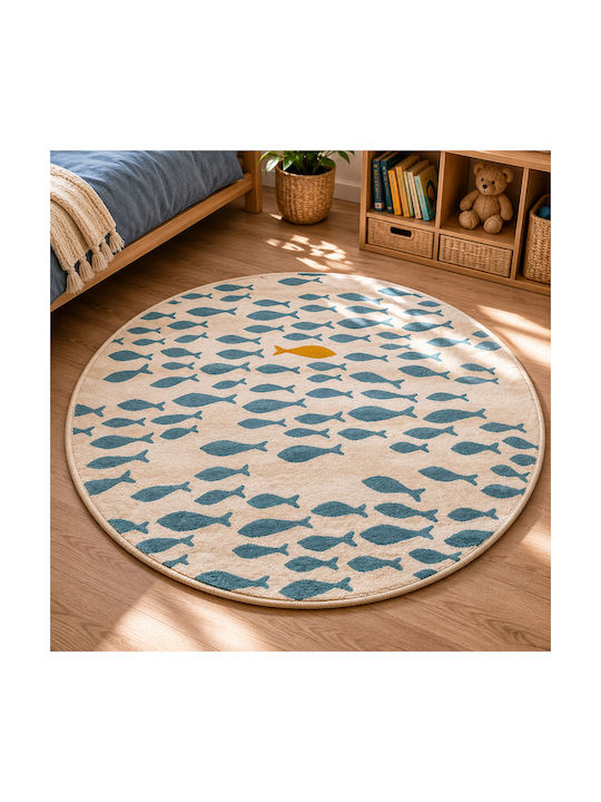 Round Rug Cream/Blue Φ120cm