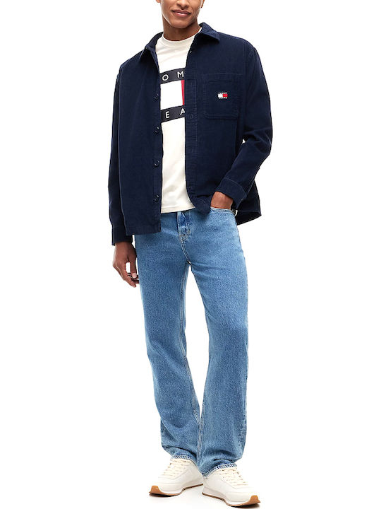 Long Sleeve Corduroy Shirt in Regular Fit Dark Blue