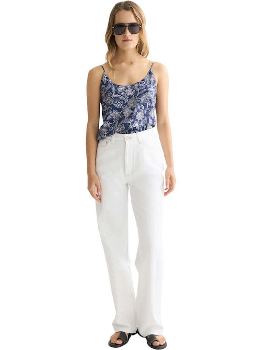 Women's Satin Top with Spaghetti Straps Floral Blue