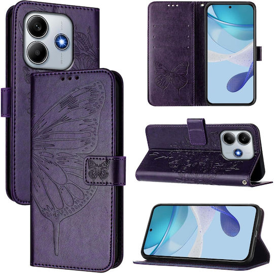 Tel1 Xiaomi Poco M7 Pro Embossed Butterfly Book Case Dark Purple