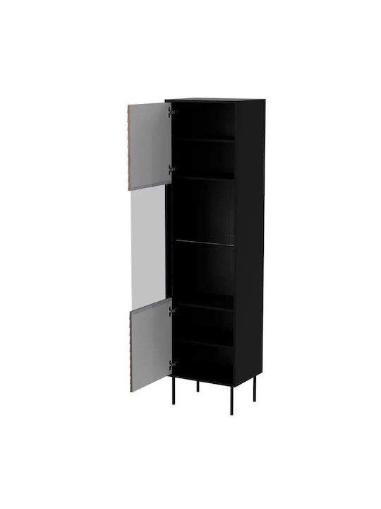 Boden Wohnzimmer Vitrine aus Spanplatte mit Verglast Schwarz 53x40x182cm