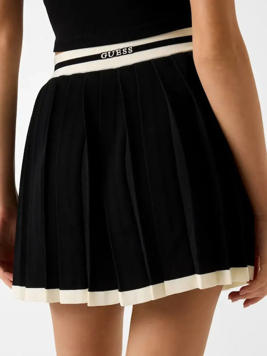 Plissierte Hohe Taille Mini Damenrock Schwarz