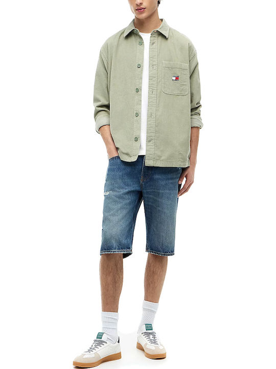 Long Sleeve Corduroy Overshirt in Wide Fit Khaki