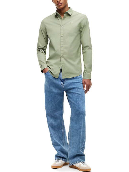 Short Sleeve Denim Shirt in Slim Fit Khaki