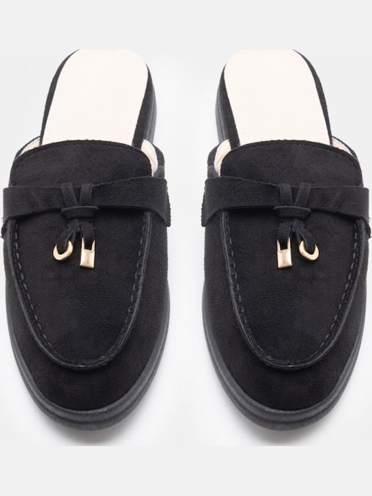 Flat Wildleder Damen Pantoletten in Schwarz Farbe