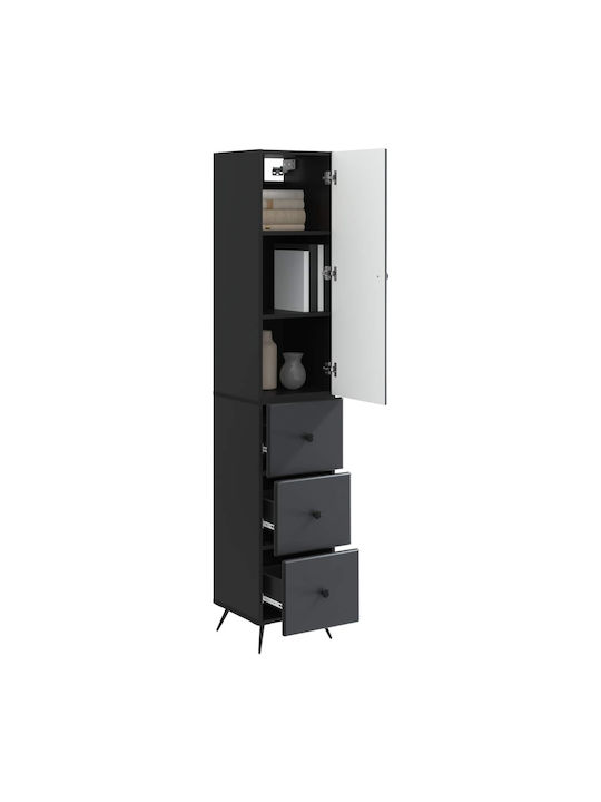 Wall Living Room Cabinet made of Wood and Metal Black 34.5x34.5x90cm