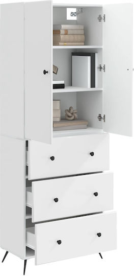 Wall Living Room Cabinet made of Wood and Metal White 66x34.5x90cm