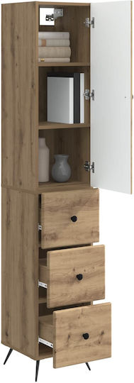 Wall Mounted Living Room Cabinet made of Wood and Metal Oak 34.5x34.5x90cm