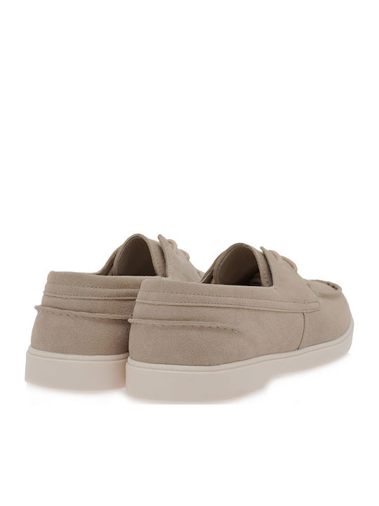 Suede Men's Boat Shoes in Beige Colour