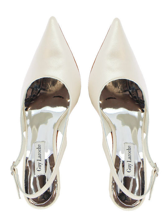 Leather Heels With High Ecru Heel