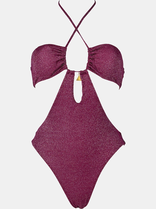 Fuchsia Swimsuit with Openings and Removable Padding