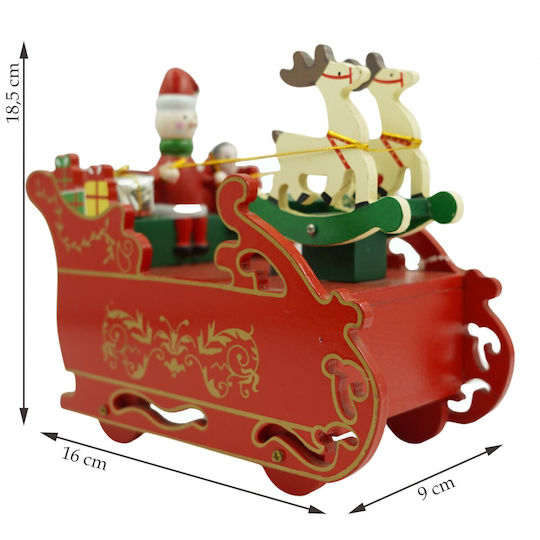Decorative Christmas Santa With Music Red Wooden On Sleigh 18.5x16cm
