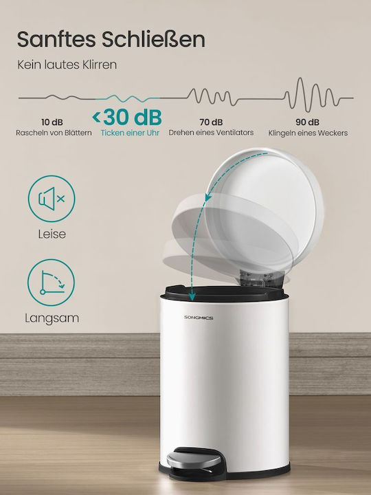 Songmics Inox Bathroom Bin 3l White
