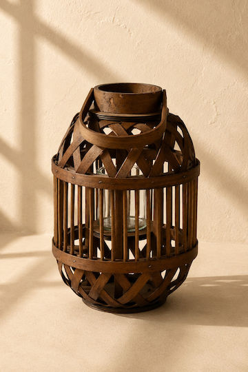 Lantern Wooden Bamboo 34cm 22.5x22.5x34cm Monochrome Kaeming
