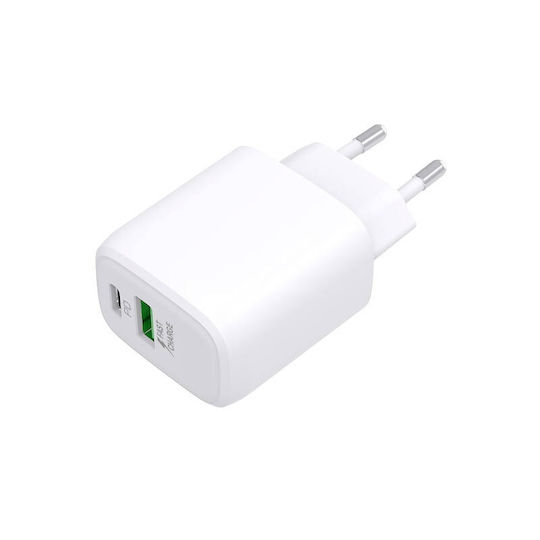GoGEN Φορτιστής Χωρίς Καλώδιο με Θύρα USB-A και Θύρα USB-C 20W Power Delivery Λευκός (ACHPDQ220)