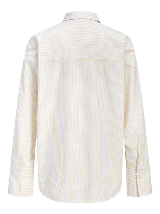 Μακρυμάνικο Γυναικείο Πουκάμισο White/LimeStripes Ριγέ