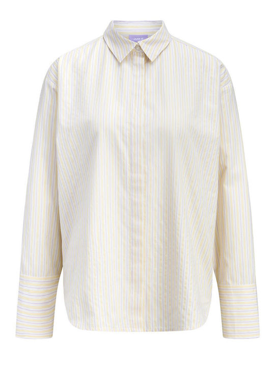 Μακρυμάνικο Γυναικείο Πουκάμισο White/LimeStripes Ριγέ