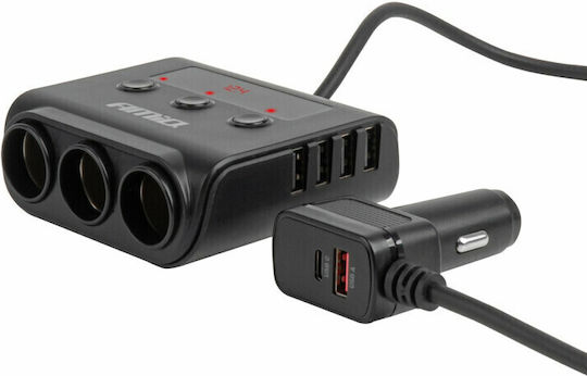 AMiO Car Charger 180W Fast Charging with Ports 4xUSB 2xType-C 3xLighter Black Colour