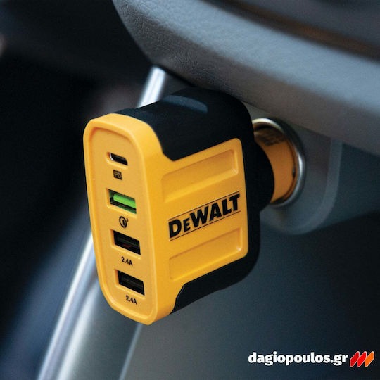 Dewalt Auto-Ladegerät 60W Schnellladung mit Anschlüssen: 3xUSB 1xType-C