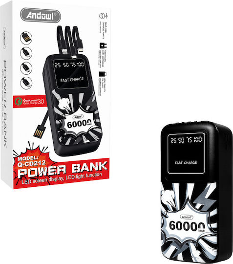 Andowl Q-CD212 Power Bank 60000mAh 222W Λευκό