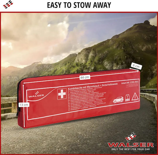 Walser 44296 Car Safety Kit KTEO Set 3 Pieces Zipper Case Triangle First Aid Kit Vest