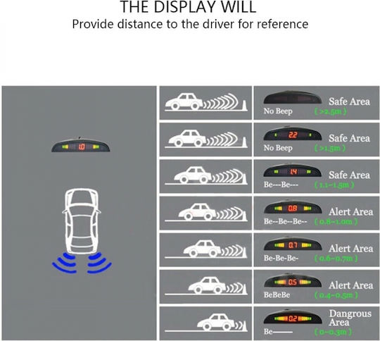 Car Parking System with Screen and 4 Sensors in Silver Color