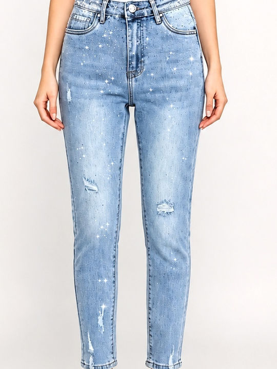 High Rise Women's Jean Pants With Rips in Slim Fit