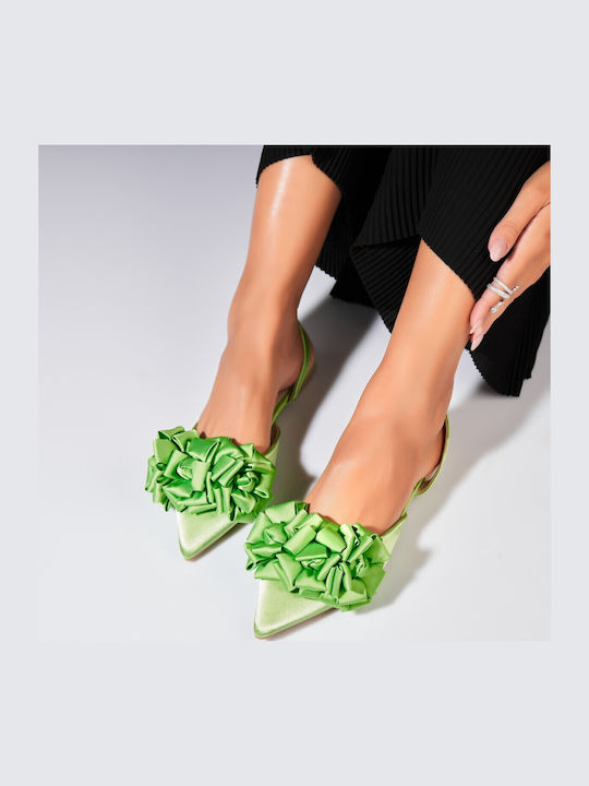 Satin Women's Ballerina Shoes in Green Color