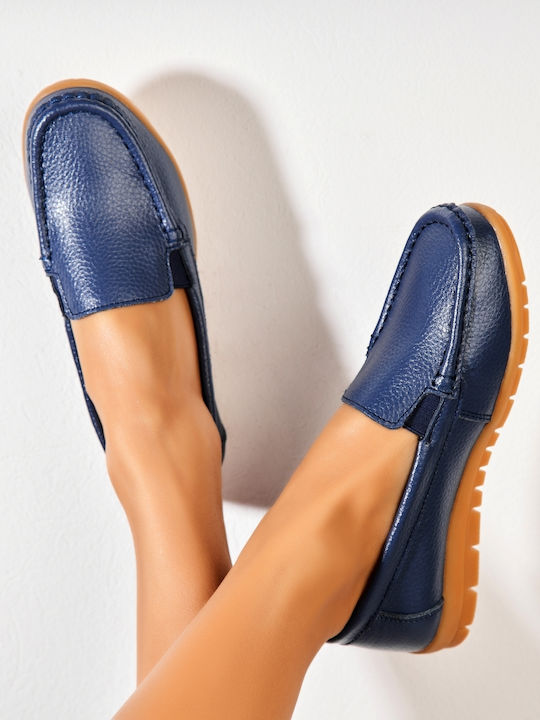 Leather Women's Moccasins In Navy Blue Colour