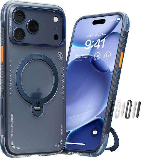 Torras Ostand Spin Air Калъф За Iphone 17 Pro Съвместим С Magsafe Полунощносин