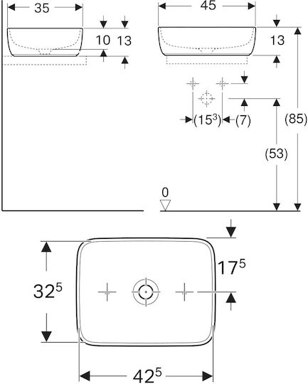 Geberit Επικαθήμενος Νιπτήρας Πορσελάνης 45x35cm Λευκό Geberit Επικαθήμενος Νιπτήρας Πορσελάνης 45x35cm Λευκό