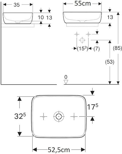 Geberit Επικαθήμενος Νιπτήρας Πορσελάνης 55x35cm Λευκό Geberit Επικαθήμενος Νιπτήρας Πορσελάνης 55x35cm Λευκό