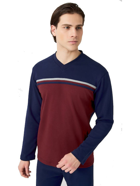 Minerva Punto Di Roma Men's Winter Pajamas Set Bordeaux-marine