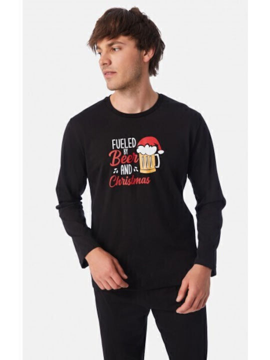 Minerva Xmas Beer Men's Winter Pajama Blouse Black