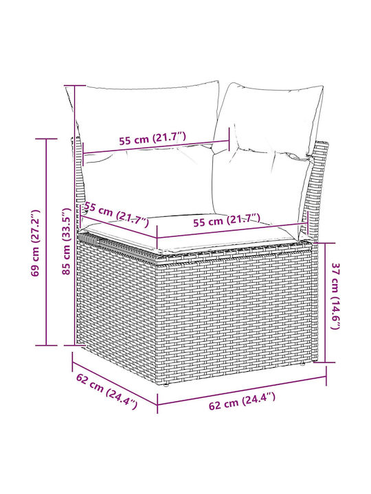 Outdoor Corner Sofa Rattan With Cushions 55x55x37cm