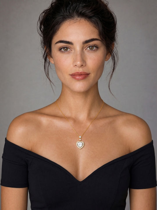 By Queen Luxury Jewelry Ασημένιο Επιχρυσωμένο Κολιέ Μοϊσανίτη Heart Cut By Queen Luxury Jewelry Ασημένιο Επιχρυσωμένο Κολιέ Μοϊσανίτη Heart Cut