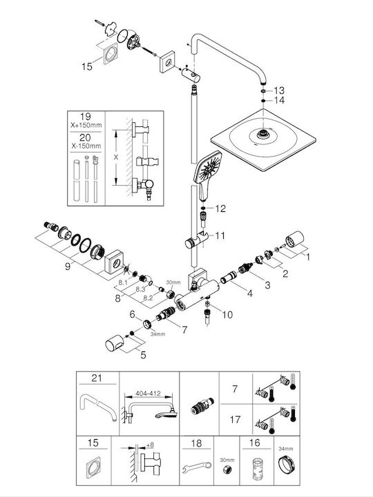 Grohe Coloană de Duș cu Baterie Gri Grohe Coloană de Duș cu Baterie Gri