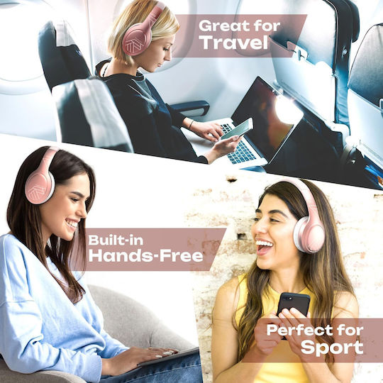 PowerLocus P19 Безжични / Жични Over Ear Слушалки с 60 часа Работа и Бързо Зареждане Розово злато