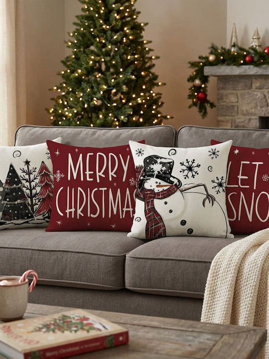 Linen Christmas Pillow Covers Set 4 Pieces 40x40 Cm Decorative