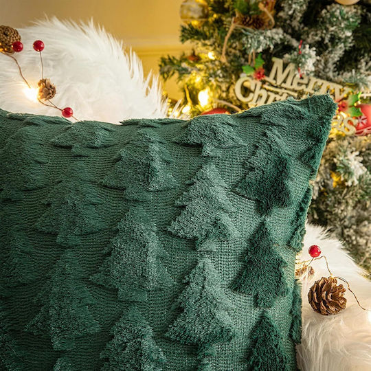 Set 4 Velvet Christmas Embroidered Pillowcases Tree 40x40 Cm