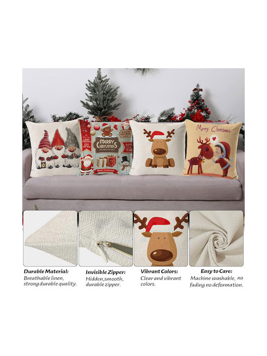 Set 4 Bucăți Față De Pernă Decorativă De Crăciun 50x50 Cm