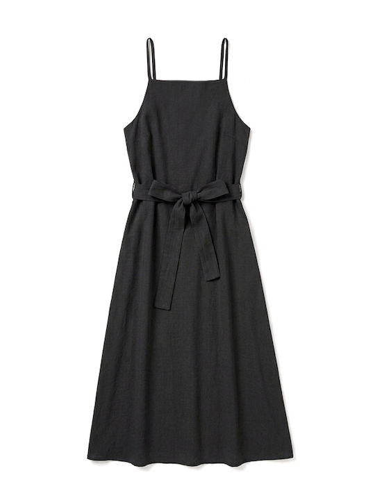 Summer Midi Dress for Wedding Christening Satin Open Back Black