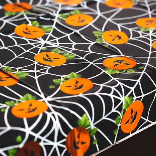 Fata De Masă Halloween Din Aluminiu 137x183 Cm Dovleac Pânză De Păianjen