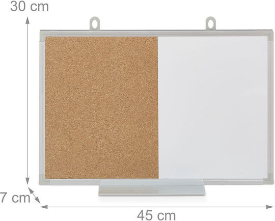 Relaxdays Kombi Kork Magnettafel Weiß Hellbraun/Silber 30x7x45 cm