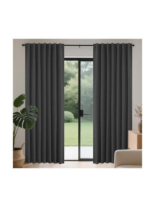 Joydeco Set Blackout Curtains with Tab Top Dark Gray 140x225cm