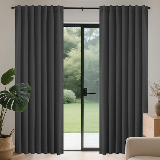 Joydeco Σετ Κουρτίνες Συσκότισης με Τιράντες Dark Gray 140x225εκ.