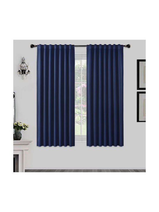 Joydeco Σετ Κουρτίνες Συσκότισης με Τιράντες Navy Blue 140x175εκ.