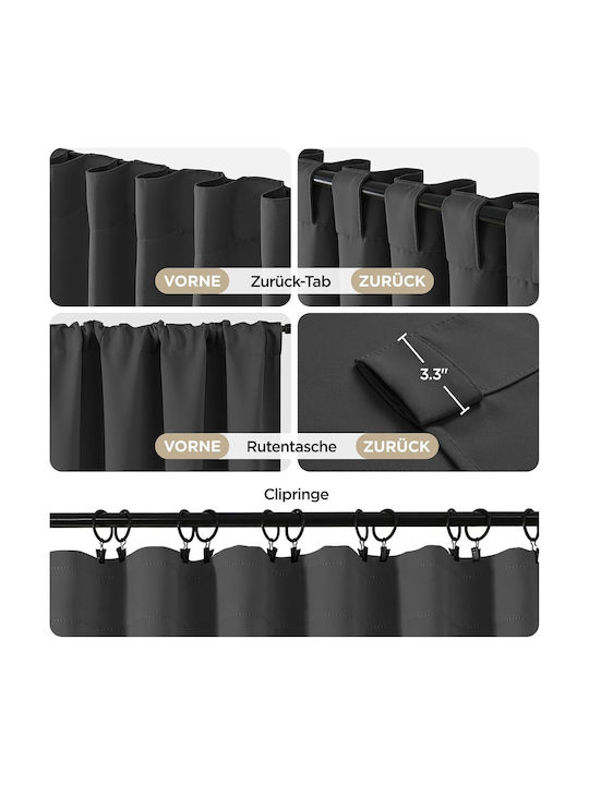Joydeco Set Blackout Curtains with Tab Top Dark Gray 140x225cm