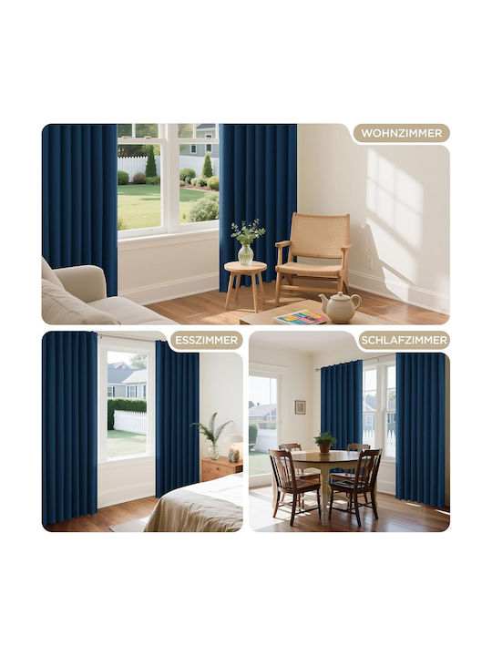 Joydeco Σετ Κουρτίνες Συσκότισης με Τιράντες Navy Blue 140x175εκ.