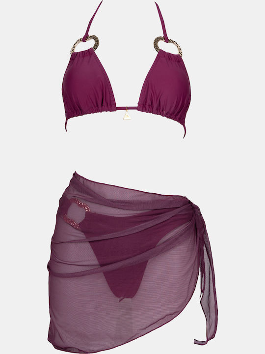Set Bikini 3 Pieces Triangle Magenta